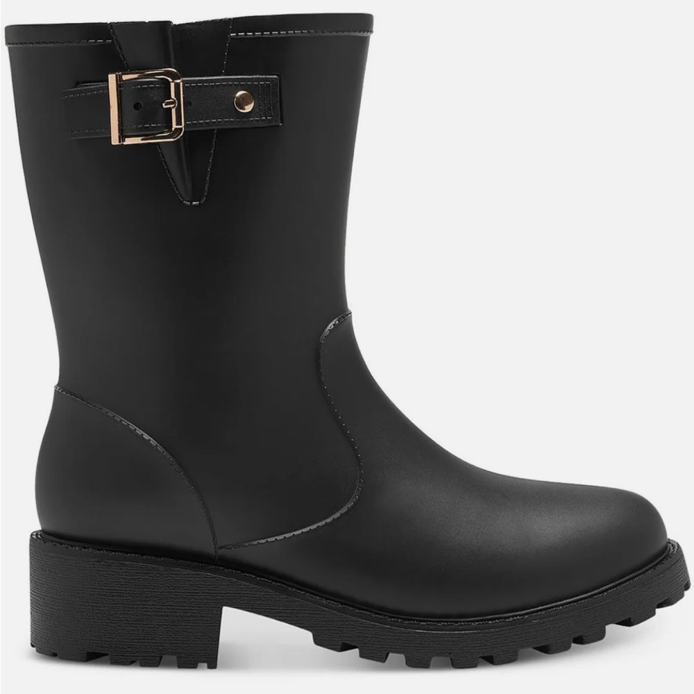 Cold-Weather Buckled Rain Boots Black 9M